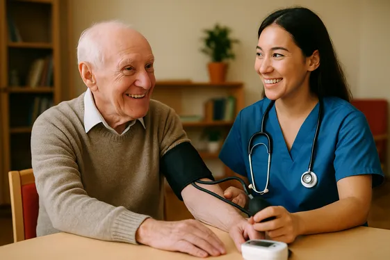 Caregivers providing compassionate support to seniors